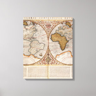 Wereldkaart met dubbele halfrond, 1587 canvas afdruk
