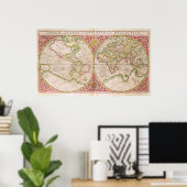 Wereldkaart met dubbele halfrond, 1587 poster (Thuiskantoor)
