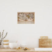 Wereldkaart met dubbele halfrond, 1587 poster (Keuken)