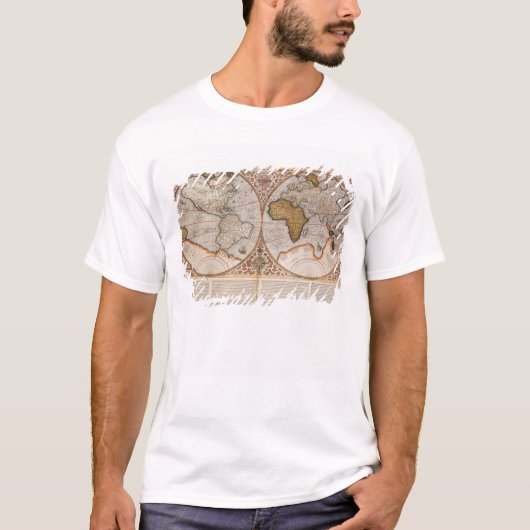 Wereldkaart met dubbele halfrond, 1587 t-shirt (Voorkant)