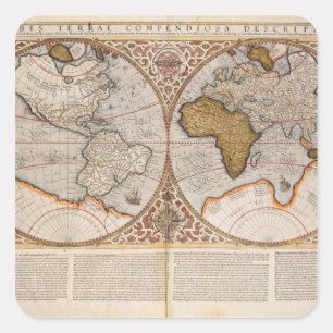 Wereldkaart met dubbele halfrond, 1587 vierkante sticker