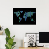 wereldkaart met dunne strepen poster (Thuiskantoor)