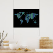 wereldkaart met dunne strepen poster (Keuken)