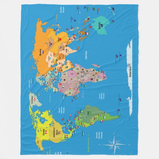Wereldkaart met Flags Fleece Blanket (Voorkant)