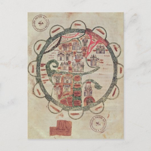 Wereldkaart met Jeruzalem in het centrum Briefkaart (Voorkant)