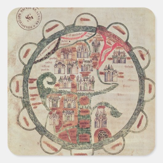 Wereldkaart met Jeruzalem in het centrum Vierkante Sticker (Voorkant)