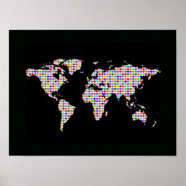 wereldkaart met kleurrijke harten poster