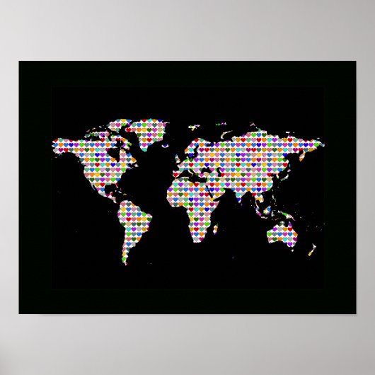 wereldkaart met kleurrijke harten poster (Voorkant)