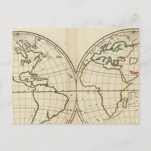 Wereldkaart met Latitude en Latitude Briefkaart (Voorkant)