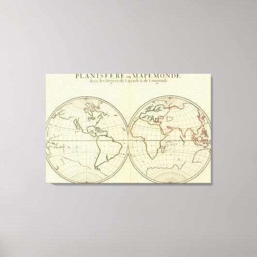 Wereldkaart met Latitude en Latitude Canvas Afdruk (Voorkant)