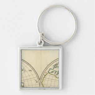 wereldkaart met Latitude en Latitude Sleutelhanger