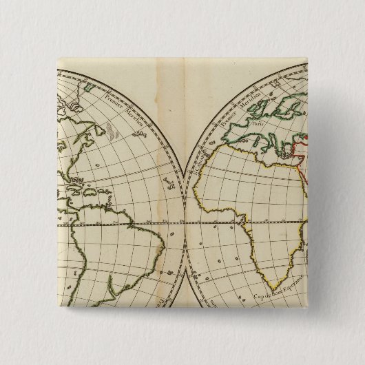 wereldkaart met Latitude en Latitude Vierkante Button 5,1 Cm (Voorkant)