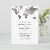 Wereldkaart met metalen zilver (Staand voorkant)