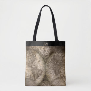  Wereldkaart met Monogram Initialen Tote Bag