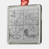 wereldkaart met nadere gegevens over de expedities metalen ornament (Links)