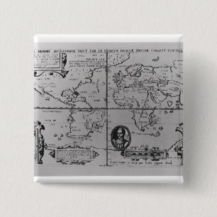 wereldkaart met nadere gegevens over de expedities vierkante button 5,1 cm