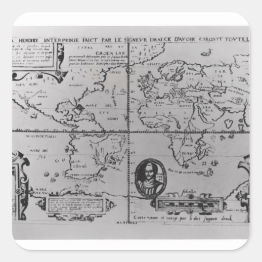 Wereldkaart met nadere gegevens over de expedities vierkante sticker (Voorkant)