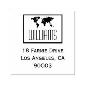 wereldkaart met retouradres, vierkant zwart/wit  zelfinktende stempel (Design)