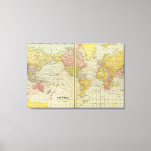 Wereldkaart met scheepvaartroutes canvas afdruk