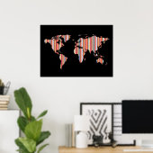 wereldkaart met strepen poster (Thuiskantoor)
