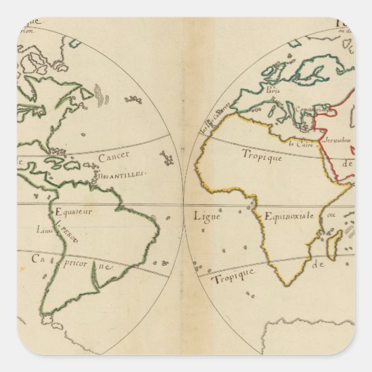 Wereldkaart met tropen vierkante sticker (Voorkant)