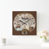 wereldkaart met verzending en kompas vierkante klok (Huis)