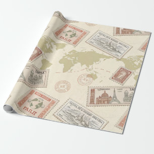 Wereldkaart met vintage postzegels Reizen (1) Cadeaupapier