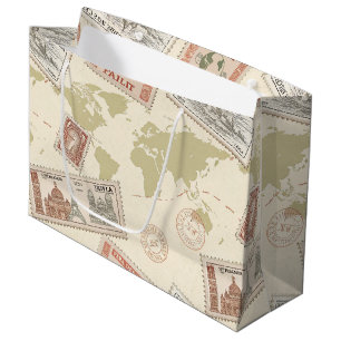 Wereldkaart met vintage postzegels Reizen (1) Groot Cadeauzakje
