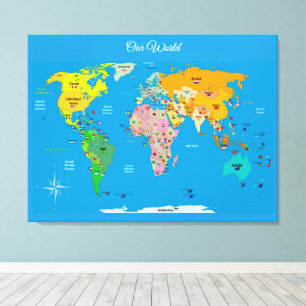 Wereldkaart met vlaggen canvas afdruk