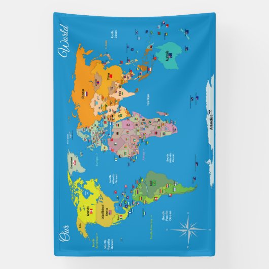 Wereldkaart met vlaggen spandoek (Verticaal)
