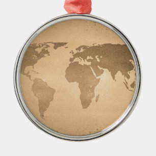  wereldkaart metalen ornament
