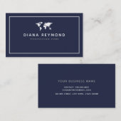 Wereldkaart Modern Professioneel donkerblauw Visitekaartje (Voorkant / Achterkant)