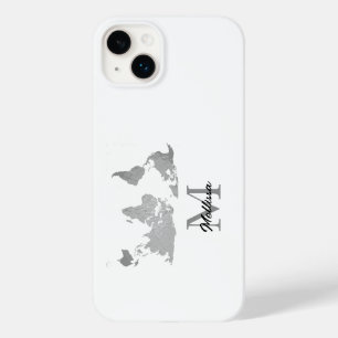Wereldkaart Monogram Naam Reiziger Aangepast grijs Case-Mate iPhone 14 Plus Hoesje