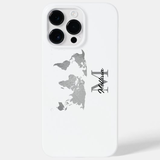 Wereldkaart Monogram Naam Reiziger Aangepast grijs Case-Mate iPhone Case (Achterkant)