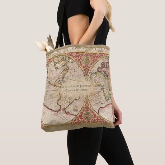 Wereldkaart Monogram Naam Tote Bag (Dichtbij)