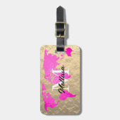 Wereldkaart Monogram reiziger Roze Gold Foil Glitt Bagagelabel (Voorkant verticaal)
