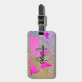 Wereldkaart Monogram Reizigerroze Glitter Cool Bagagelabel (Voorkant verticaal)