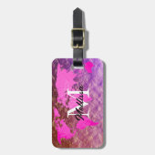 Wereldkaart Monogram roze Rose Gold Glitter Travel Bagagelabel (Voorkant verticaal)
