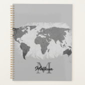Wereldkaart Monogram Traveler Naam Black White Gre Planner (Voorkant)