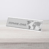 Wereldkaart Monogrammen grijs Aangepaste naam Cade Bureau Naambordje (Voorkant)