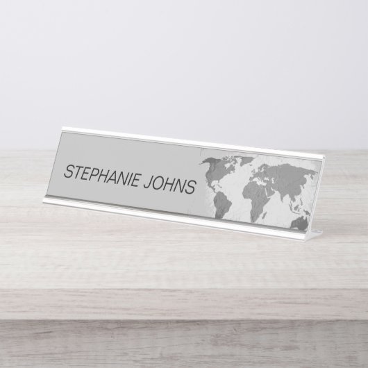 Wereldkaart Monogrammen grijs Aangepaste naam Cade Bureau Naambordje (Voorkant)