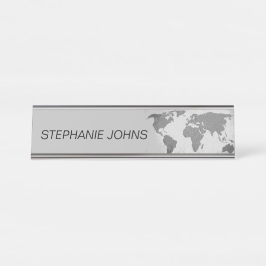 Wereldkaart Monogrammen grijs Aangepaste naam Cade Bureau Naambordje (Voorkant)
