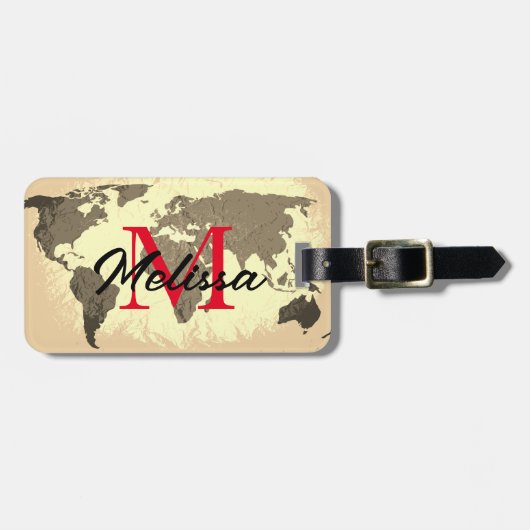 Wereldkaart  Monogrammen Reiser Elegant Favor Bagagelabel (Voorkant horizontaal)