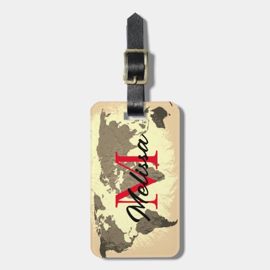 Wereldkaart  Monogrammen Reiser Elegant Favor Bagagelabel (Voorkant verticaal)