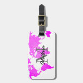 Wereldkaart Monogrammen Reiziger Roze Paars Wit Bagagelabel (Voorkant verticaal)