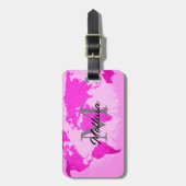 Wereldkaart Monogrammen reizigers Blush Pink Paars Bagagelabel (Voorkant verticaal)
