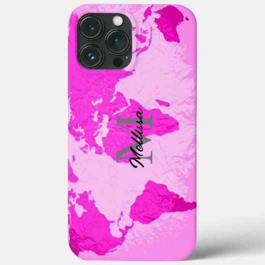 Wereldkaart Monogrammen reizigers Blush Pink Paars Case-Mate iPhone Case (Achterkant)