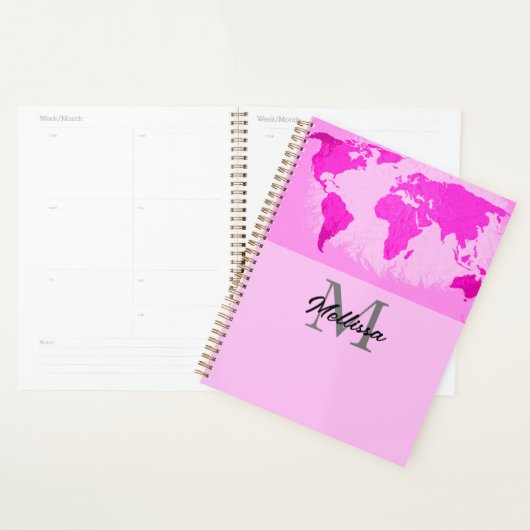 Wereldkaart Monogrammen reizigers Blush Pink Paars Planner (Display)