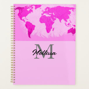 Wereldkaart Monogrammen reizigers Blush Pink Paars Planner