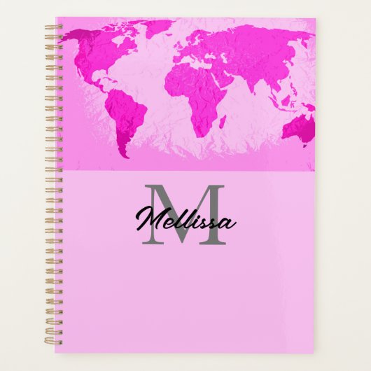 Wereldkaart Monogrammen reizigers Blush Pink Paars Planner (Voorkant)